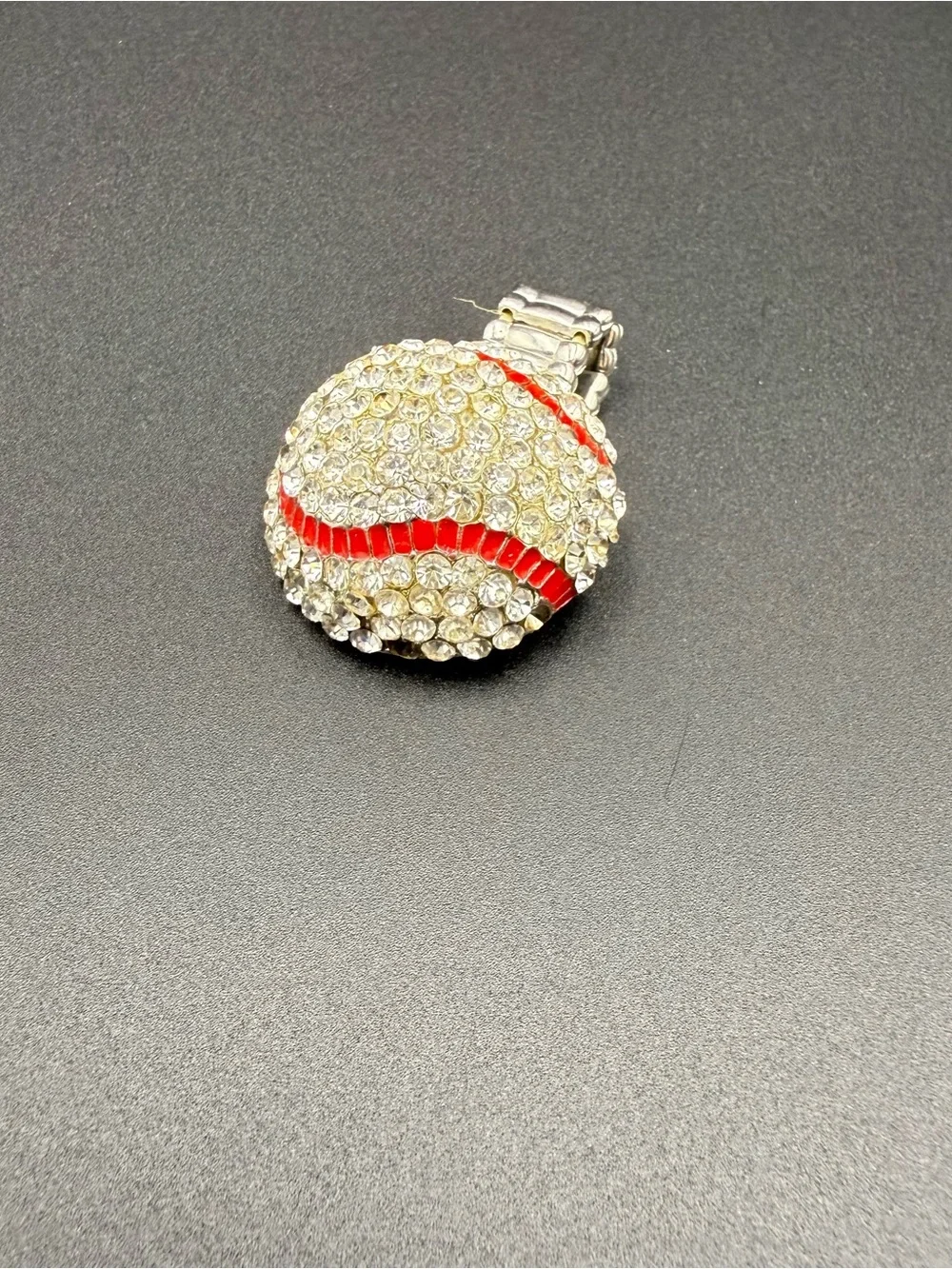 Crystal Baseball Ring with Red Enamel Stripes and stretch